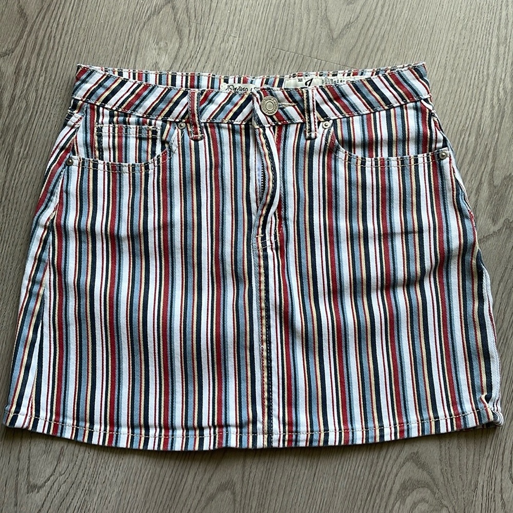 Striped denim mini skirt